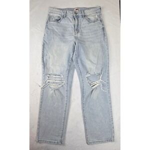 SO High Rise 90s Straight Jeans Womens 13/31W Light Blue Distressed Denim